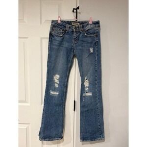 YMI Low Rise Bootcut Jeans Womens 7 (Fits 30W 32L) Blue Distressed Y2K Ripped